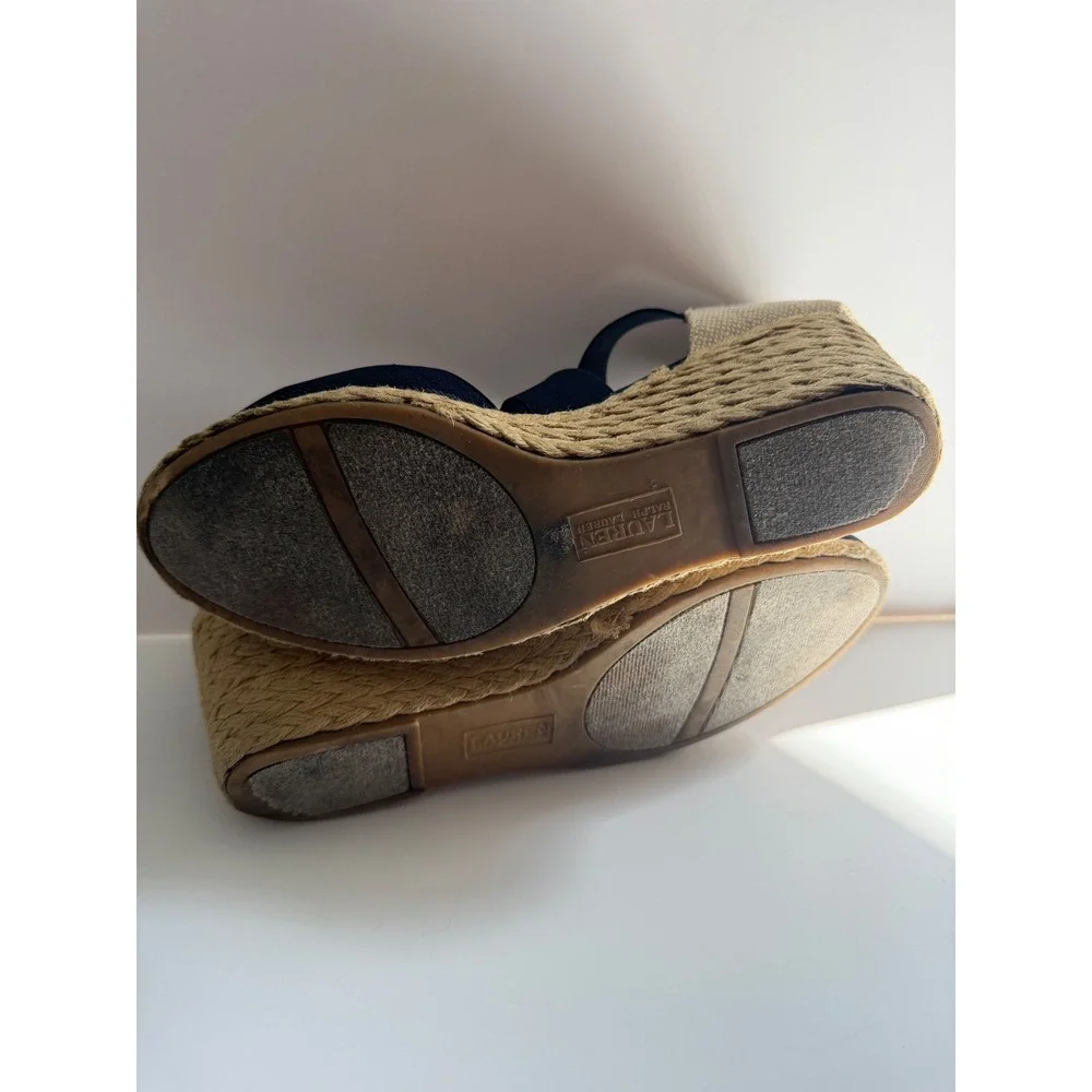 Lauren Ralph Lauren Navy Blue Elastic Strap Espadrille Wedge Sandals SZ 9.5